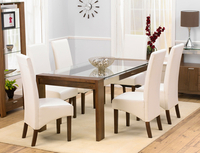 Tables  - Soho Oak & Glass 5ft 9  Set with 6 Cream Chairs