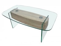 Alpha Clear Glass Coffee Table with Oak Feature