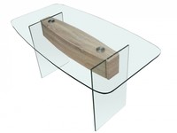 Alpha Clear Glass Dining Table with Oak Feature