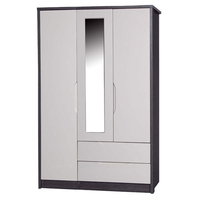 April Mirrored Wardrobe Grey & Sand Gloss 3 Door 2 Drawer