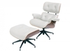 Barcelona White Leather Armchair & Footstool