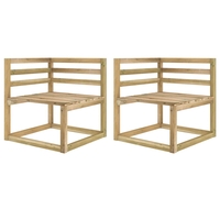Becrux Garden Pallet Corner Sofas Green Impregnated Pinewood - Set of 2