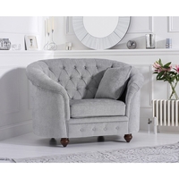 Casey Chesterfield Grey Plush Fabric Armchair