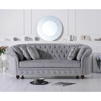 Casey Chesterfield Grey Plush Fabric Three Seater Sofa