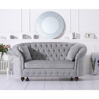 Casey Chesterfield Grey Plush Fabric Two Seater Sofa