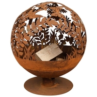 Castor Unique Esschert Design Fire Pit Laser Cut Flowers Rust