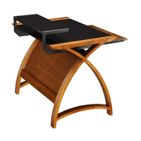 Curve Desk Black Glass & Walnut Finish 90 cm