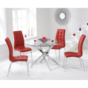 Daytona Glass Dining Table Set with 4 Chairs (Chair Colour: Red)