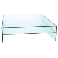 Demure Square Coffee Table With Shelf Tempered Glass