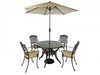 Eyes Cast Aluminum Round Dining Set & Taupe Cushions