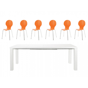 Frances Extending Dining Set 6 to 8 Seater White Gloss with Hugo Chairs (Various Colours Available) (Number of Chairs: 6,  Colour: Orange)