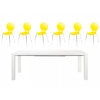 Frances Extending Dining Set 6 to 8 Seater White Gloss with Hugo Chairs (Various Colours Available) (Number of Chairs: 6,  Colour: Yellow)