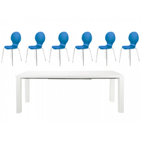 Frances Extending Dining Set 6 to 8 Seater White Gloss with Hugo Chairs (Various Colours Available) (Number of Chairs: 8,  Colour: Blue)