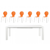 Frances Extending Dining Set 6 to 8 Seater White Gloss with Hugo Chairs (Various Colours Available) (Number of Chairs: 8,  Colour: Orange)