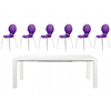 Frances Extending Dining Set 6 to 8 Seater White Gloss with Hugo Chairs (Various Colours Available) (Number of Chairs: 8,  Colour: Purple)