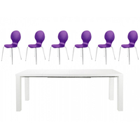 Frances Extending Dining Set 6 to 8 Seater White Gloss with Hugo Chairs (Various Colours Available) (Number of Chairs: 8,  Colour: Purple)