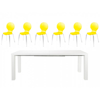 Frances Extending Dining Set 6 to 8 Seater White Gloss with Hugo Chairs (Various Colours Available) (Number of Chairs: 8,  Colour: Yellow)