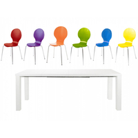 Frances Extending Dining Set 6 to 8 Seater White Gloss with Multi Coloured Hugo Chairs (Number of Chairs: 6)