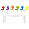Frances Extending Dining Set 6 to 8 Seater White Gloss with Multi Coloured Hugo Chairs (Number of Chairs: 8)