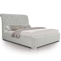 Frankie Crushed Velvet Light Grey Ottoman Bed (Bed Size: Double,  Base Type: Hard Base)