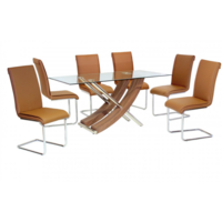 Hanover Glass Dining Table Walnut Colour with 6 Chairs
