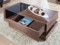 Jual Cube Walnut & Black Glass 1 Drawer Coffee Table