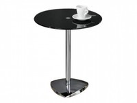 Juliette Round Black Glass Coffee Table With Triangular Base