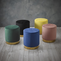 Lara Vintage Velvet Pouffe - Various Colours Available (Colour: Yellow)