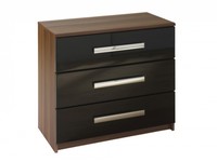 Las Vegas Walnut & Black High Gloss 3 Drawer Wide Chest