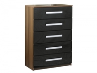 Las Vegas Walnut & Black High Gloss 5 Drawer Chest of Drawers