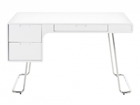 Lee White Gloss 3 Drawer Desk with Chrome Angled Legs