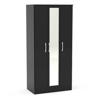 Lynx 3 Door Mirrored Wardrobe 93cm Black Gloss