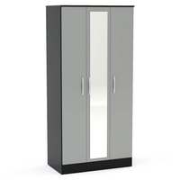 Lynx 3 Door Mirrored Wardrobe 93cm Grey & Black Gloss