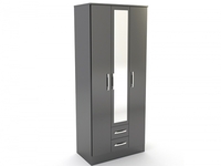 Lynx Black Gloss 3 Door 2 Drawer Mirrored Wardrobe