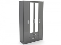 Lynx Black Gloss 4 Door 2 Drawer Mirrored Wardrobe