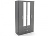 Lynx Black Gloss 4 Door 2 Drawer Mirrored Wardrobe