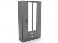Lynx Black Gloss 4 Door 2 Drawer Mirrored Wardrobe