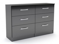 Lynx Black Gloss 6 Drawer Wide Chest