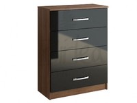 Lynx Black High Gloss & Walnut 4 Drawer Chest