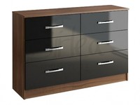 Lynx Black High Gloss & Walnut 6 Drawer Wide Chest