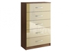 Lynx Cream High Gloss & Walnut 5 Drawer Chest