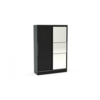 Lynx Grey Sliding Wardrobe with Mirror 132cm Grey & Black Gloss (Wardrobe Colour: Black)