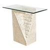 Mactan Pedestal Table In Stone With Bevelled Glass
