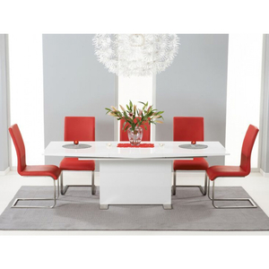 Marila Extending Dining Table Set with Coloured Chairs (Chair Colour: Red,  Number of Chairs: 8)