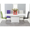 Marila White Gloss Extending Dining Table with Multi Coloured Chairs (Number of Chairs: 6)