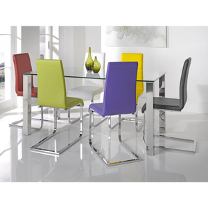 Mezzi Rectangular Glass Dining Table with 6 Multi Coloured Chairs