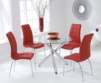 Odessa Glass Dining Table Set with 4 Chairs (Chair Colour: Red)