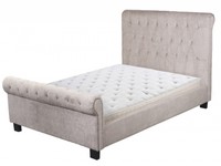 Paris Scroll Fabric Bed in Light Mink