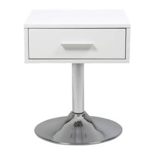 Porto Bedside Table Matte White 1 Drawer with Chrome Base