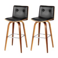 Prime Bar Stool Black Faux Leather Buttoned Back (Pair)